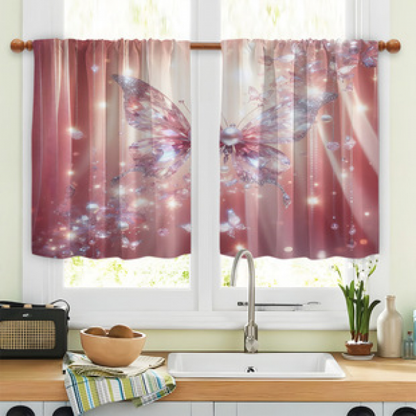 2pcs kitchen short curtain floral pattern cross-border hot selling factory direct supply 3D digital printing waterproof and oil resistant