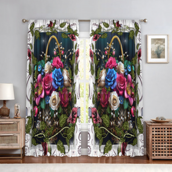 2PCS Flower Character Curtain Factory OEM 3D Digital Printing Cross border Amazon Curtain Hot Selling Pattern