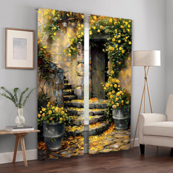 2PCS Flower Character Curtain Factory OEM 3D Digital Printing Cross border Amazon Curtain Hot Selling Pattern