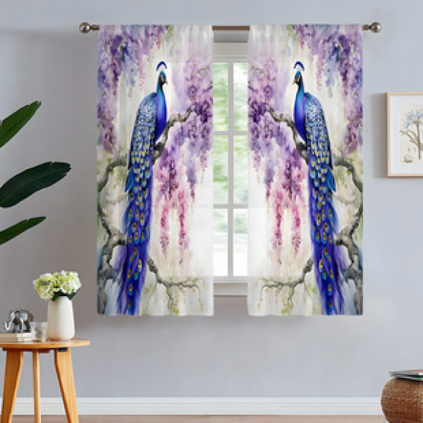 2pcs animal and plant manufacturers supply cross-border Amazon 3D digital printed fabric curtains and window screens