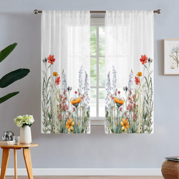 2pcs animal and plant manufacturers supply cross-border Amazon 3D digital printed fabric curtains and window screens