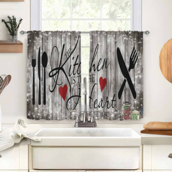 2pcs kitchen short curtain letter pattern cross-border hot selling factory direct supply 3D digital printing waterproof and oil resistant