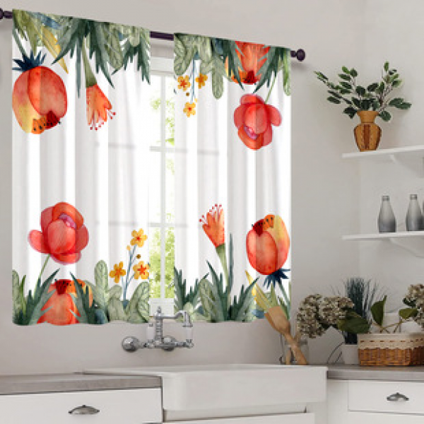 2pcs kitchen short curtain cartoon pattern cross-border hot selling factory direct supply 3D digital printing waterproof and oil resistant