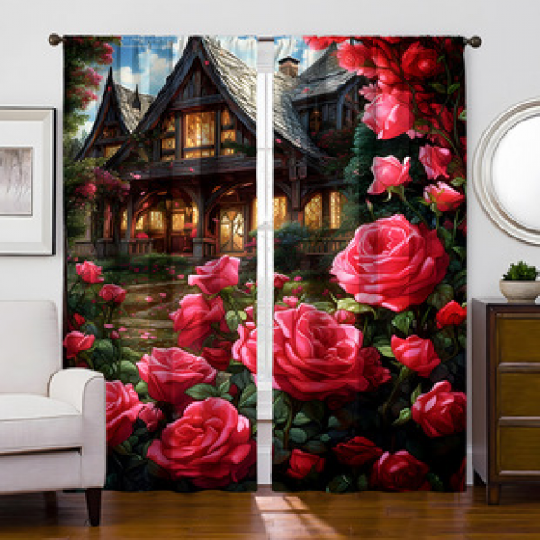 2PCS Flower Character Curtain Factory OEM 3D Digital Printing Cross border Amazon Curtain Hot Selling Pattern