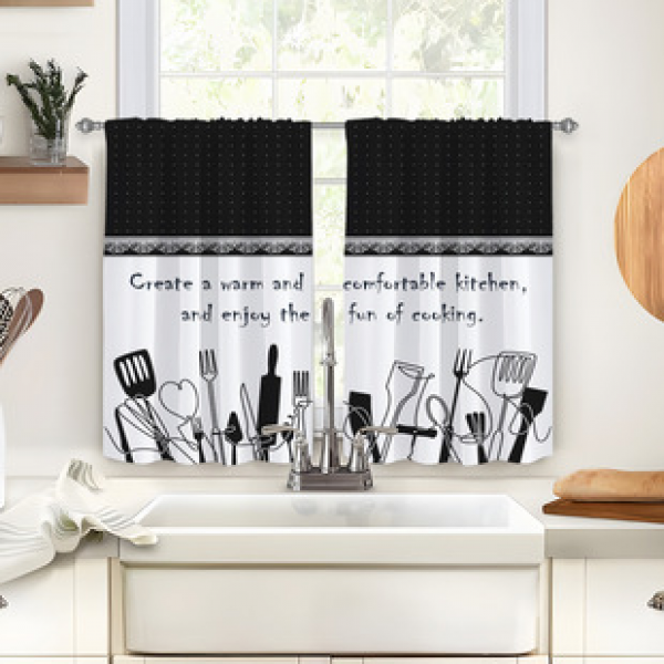 2pcs kitchen short curtain cartoon pattern cross-border hot selling factory direct supply 3D digital printing waterproof and oil resistant