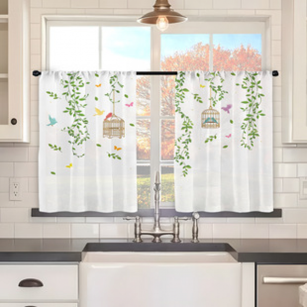 2pcs kitchen short curtain cartoon pattern cross-border hot selling factory direct supply 3D digital printing waterproof and oil resistant