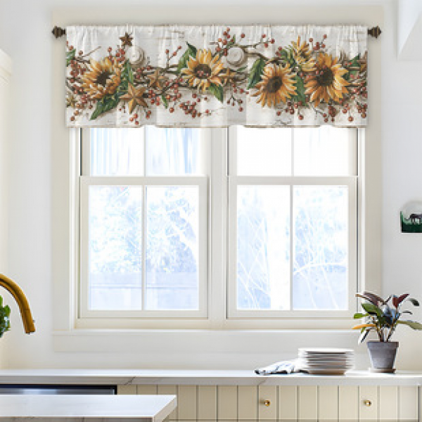 1PC multi-color floral short curtain kitchen curtain half curtain cross-border Christmas small window decoration polyester cotton