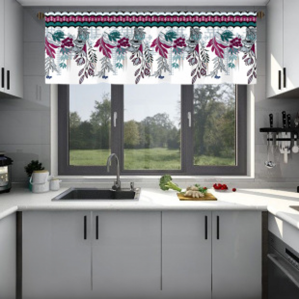 1PC multi-color floral short curtain kitchen curtain half curtain cross-border Christmas small window decoration polyester cotton
