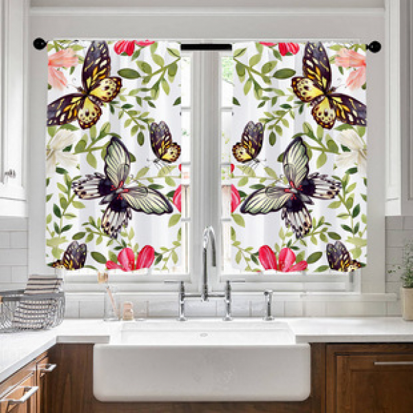 2pcs kitchen short curtain cartoon pattern cross-border hot selling factory direct supply 3D digital printing waterproof and oil resistant
