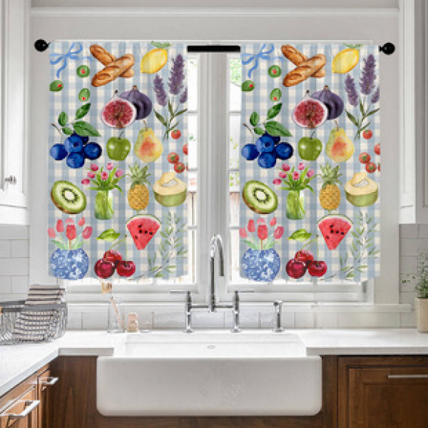 2pcs kitchen short curtain cartoon pattern cross-border hot selling factory direct supply 3D digital printing waterproof and oil resistant