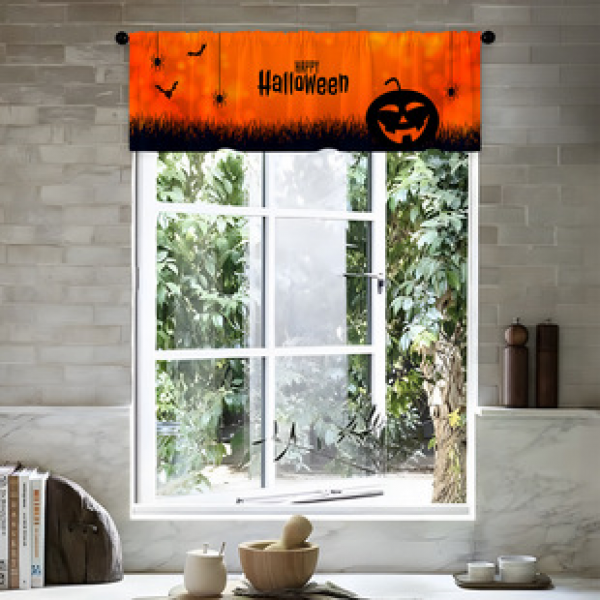 1PC multi-color floral short curtain kitchen curtain half curtain cross-border Halloween small window decoration polyester cotton