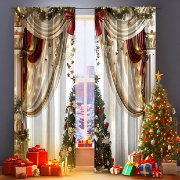 2PCS Christmas curtain factory distributes 3D digital printing cross-border Amazon curtain hot selling patterns