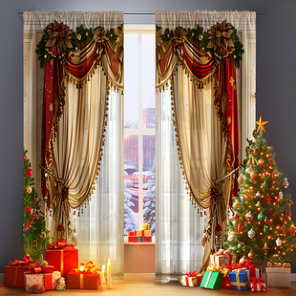 2PCS Christmas curtain factory distributes 3D digital printing cross-border Amazon curtain hot selling patterns