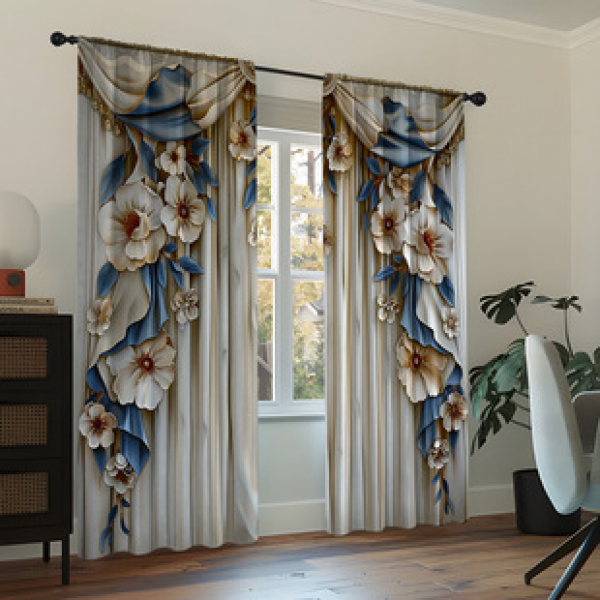 2PCS Flower Character Curtain Factory OEM 3D Digital Printing Cross border Amazon Curtain Hot Selling Pattern