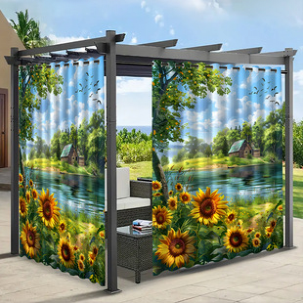 Cross border Foreign Trade Outdoor Waterproof Curtains and Window Screens Cross border Amazon Modern Pavilions Sunscreen Forest Series