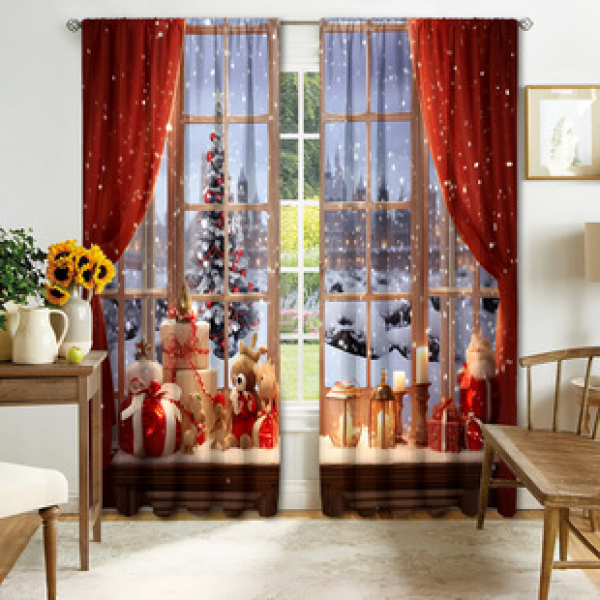 2PCS Christmas curtain factory distributes 3D digital printing cross-border Amazon curtain hot selling patterns
