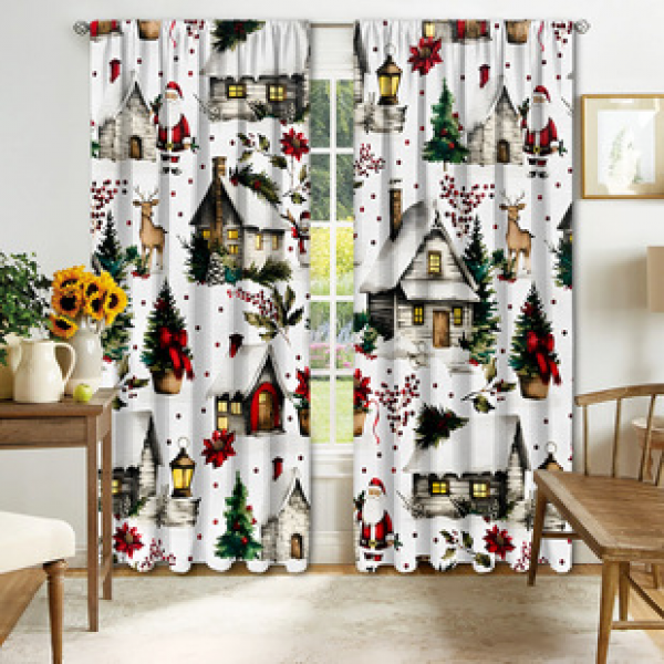 2PCS Christmas curtain factory distributes 3D digital printing cross-border Amazon curtain hot selling patterns