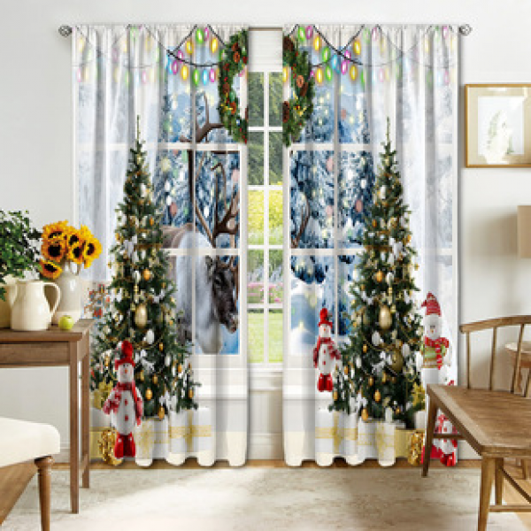 2PCS Christmas curtain factory distributes 3D digital printing cross-border Amazon curtain hot selling patterns