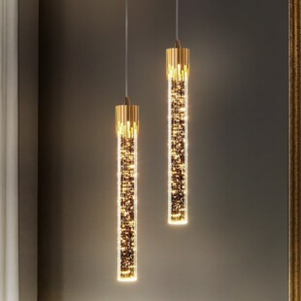 Modern minimalist bedroom bedside hanging line light luxury single head crystal light background wall bar counter living room creative small pendant light