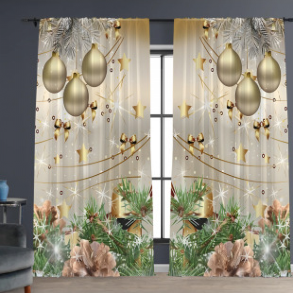 2PCS Christmas curtain factory distributes 3D digital printing cross-border Amazon curtain hot selling patterns