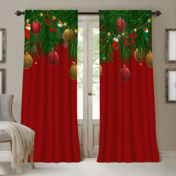 2PCS Christmas curtain factory distributes 3D digital printing cross-border Amazon curtain hot selling patterns