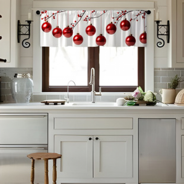 1PC Christmas style short curtain kitchen curtain half curtain cross-border Christmas small window decoration polyester cotton