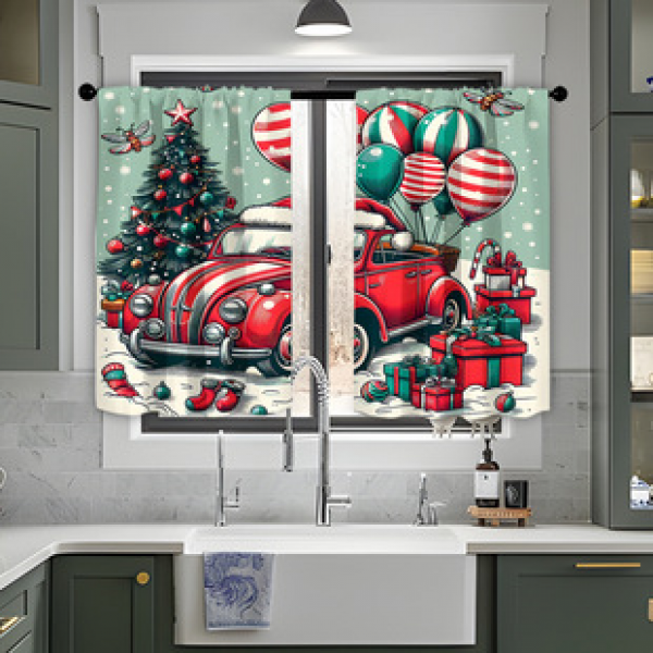 2pcs Kitchen Short Curtain Christmas Pattern Cross border Hot Sale Factory Direct Supply 3D Digital Printing Waterproof and Oil proof