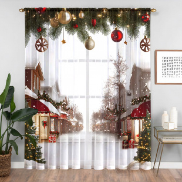 1pc new Christmas series window screen 3D digital printing manufacturer direct sales bedroom living room decoration pole through window screen