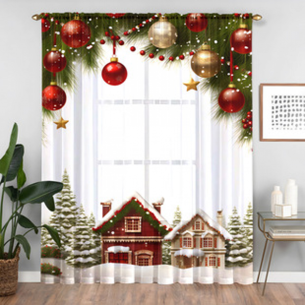 1pc new Christmas series window screen 3D digital printing manufacturer direct sales bedroom living room decoration pole through window screen