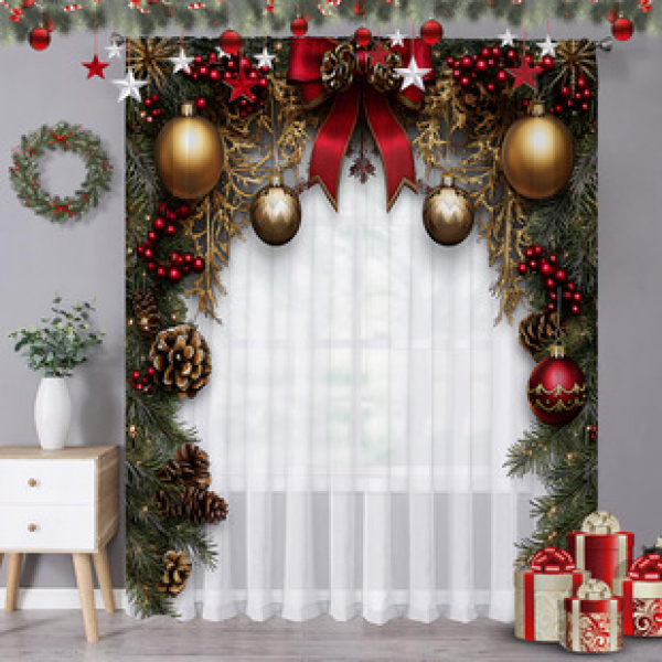 1pc new Christmas series window screen 3D digital printing manufacturer direct sales bedroom living room decoration pole through window screen