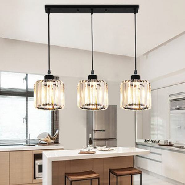 Nordic restaurant pendant light dining table light study bar counter three headed simple modern light luxury creative crystal hanging lamp