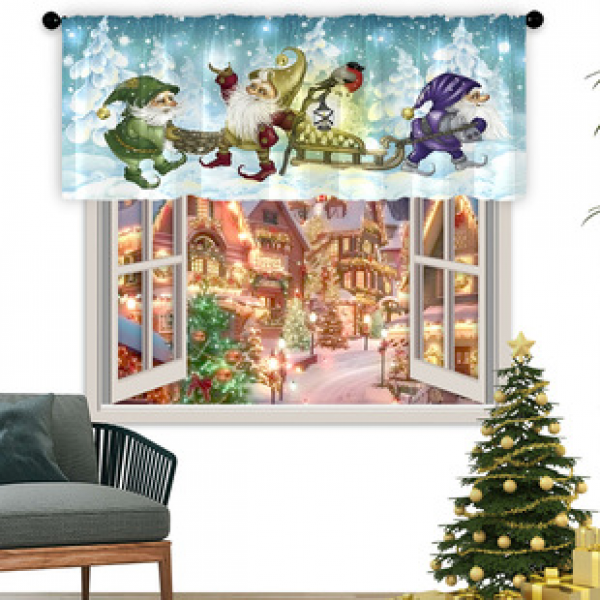 1PC multi-color patterned short curtain kitchen curtain half curtain cross-border Christmas small window decoration polyester cotton