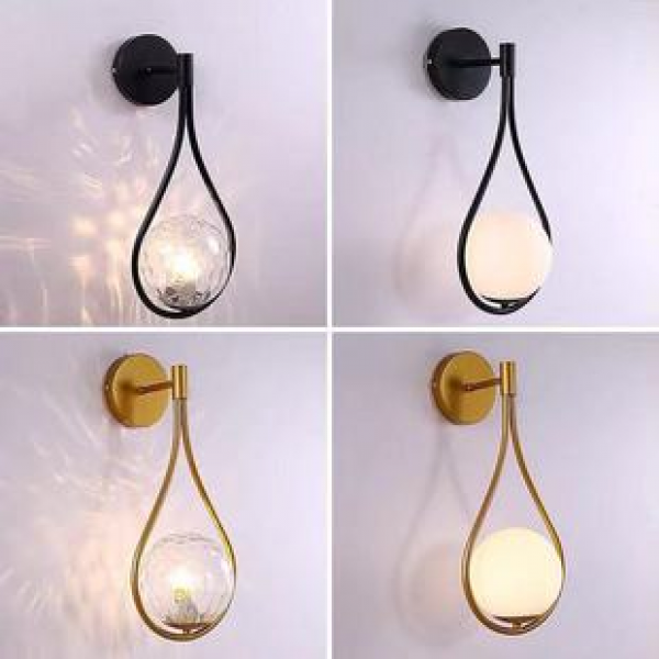 Nordic style wall lamp, living room, bedroom, bedside lamp, personalized creativity, wrought iron corridor, balcony, corridor, glass cover wall lamp