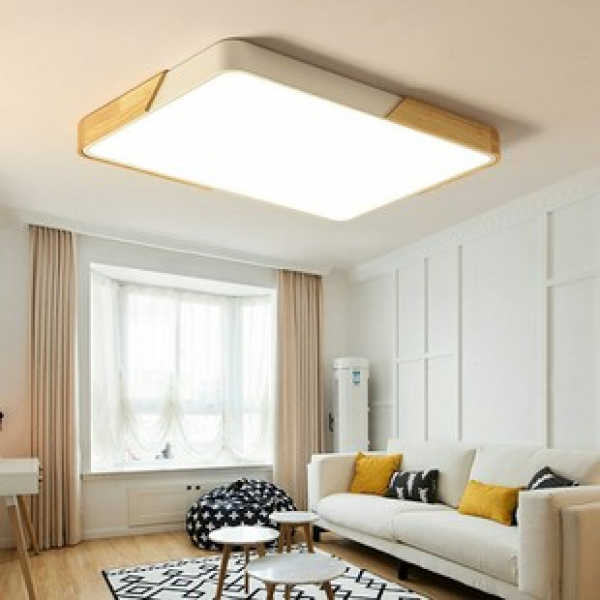 LED Ceiling Light Macaron Intelligent Bedroom Light Modern Simple and Elegant Household Rectangular Edge Wood Living Room Lamp