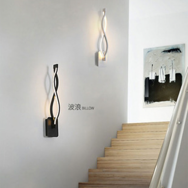 Cross border creative wave bedside wall lamp, aisle background wall, indoor aluminum lamp, simple and modern LED wall lamp