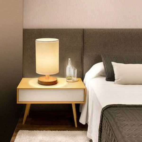 Simple and modern night light, wooden dimming table lamp at the head of the bed, Japanese style warm and romantic lighting, remote control switch for bedroom lights