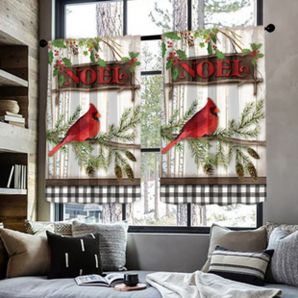 2pcs new cross-border manufacturer direct sales Christmas bird series home decoration curtains 3D digital printing