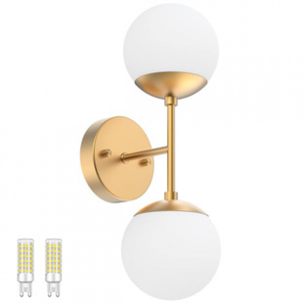 Nordic minimalist glass double headed wall lamp, bedside staircase, modern magic bean spherical iron wall lamp