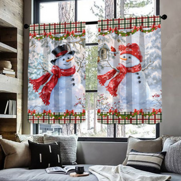 2pcs Kitchen Short Curtain Christmas Pattern Cross border Hot Sale Factory Direct Supply 3D Digital Printing Waterproof and Oil proof