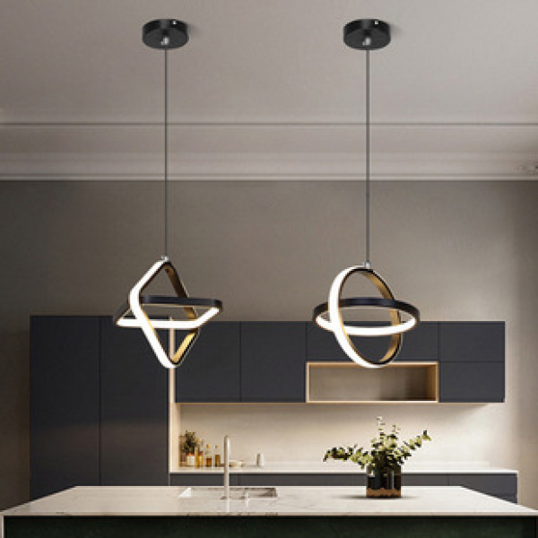 Nordic creative LED restaurant pendant light, modern and simple living room headboard, bedroom, dining table, bar counter, circular ring, internet famous lighting fixtures