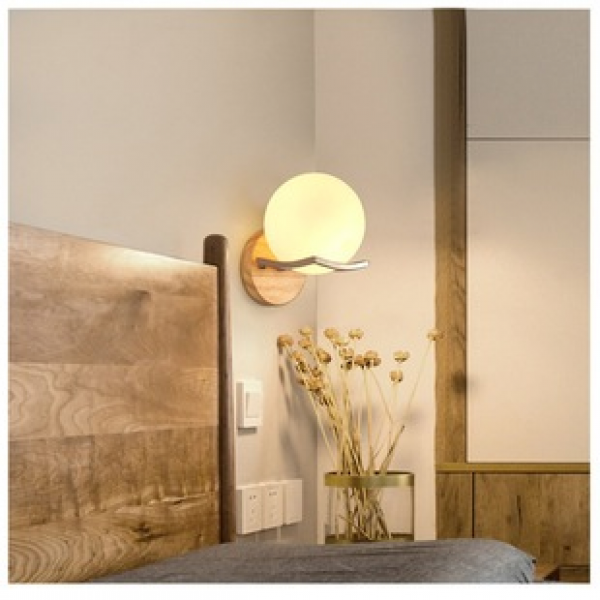 Lighting Nordic bedroom bedside lamp living room background wall decoration corridor balcony Japanese solid wood wall lamp