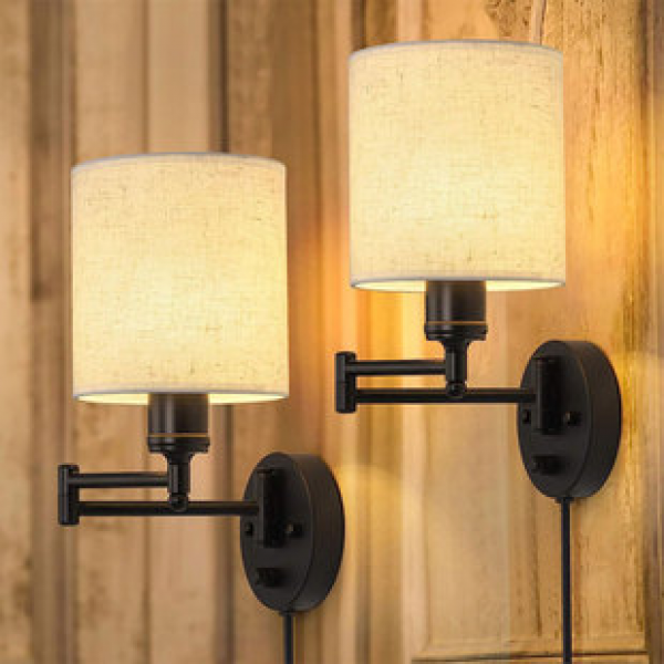 Cross border American style minimalist retro style rotatable lamp body bedroom corridor background wall light fabric wall light