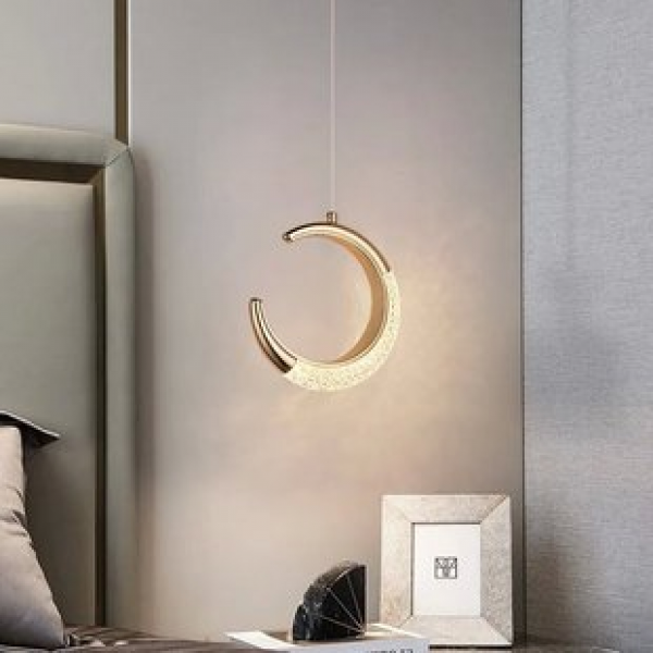 Light Luxury Bedhead Hanging Bedroom Light Long Line Modern Simple Hanging Line Light Internet Red Moon Background Wall Light Bedhead Small Pendant Light