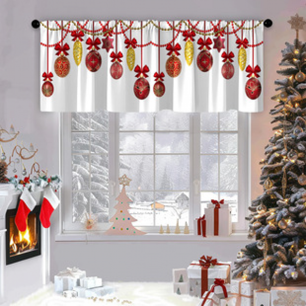 1PC multi-color patterned short curtain kitchen curtain half curtain cross-border Christmas small window decoration polyester cotton