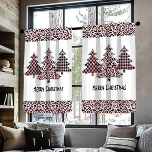 2pcs Kitchen Short Curtain Christmas Pattern Cross border Hot Sale Factory Direct Supply 3D Digital Printing Waterproof and Oil proof