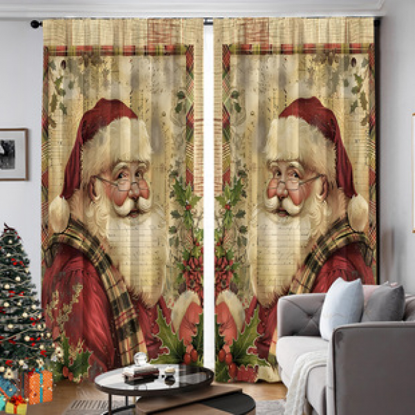 2PCS Christmas curtain factory distributes 3D digital printing cross-border Amazon curtain hot selling patterns