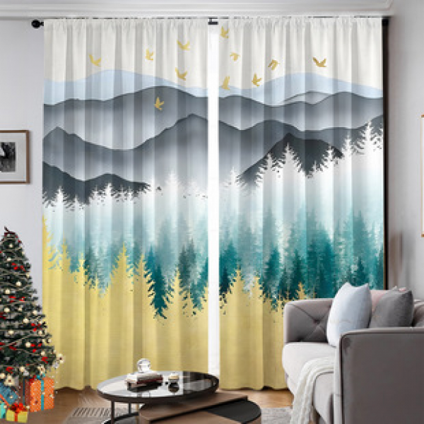 2PCS curtain factory distributes 3D digital printing cross-border Amazon curtain hot selling patterns