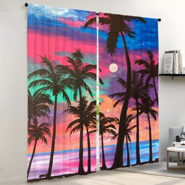2PCS animal and plant scenery curtain factory distributes 3D digital printing cross-border Amazon curtains hot selling flowers