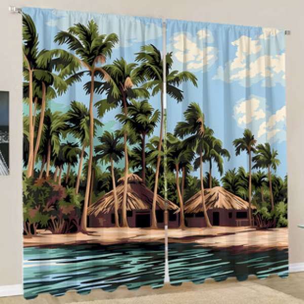 2PCS Abstract Landscape Curtain Factory Delivers 3D Digital Printing Cross border Amazon Curtain Hot Selling Patterns