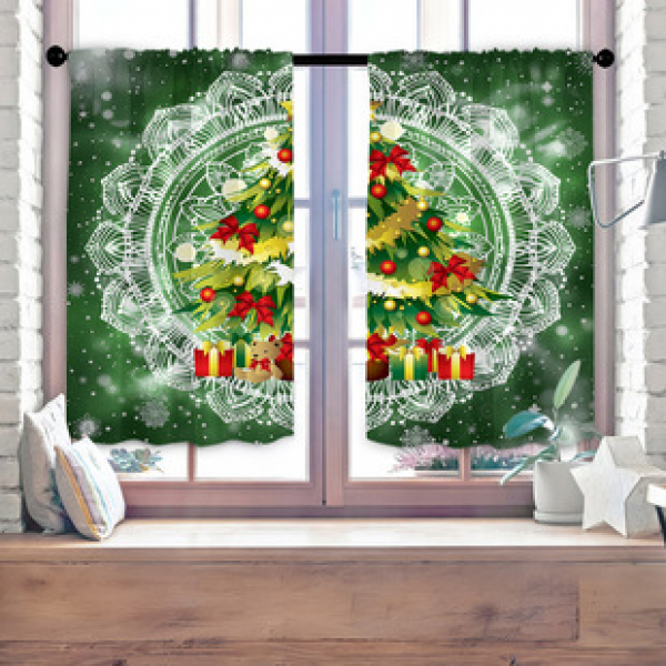 2pcs Christmas kitchen short curtain floral pattern cross-border hot selling factory direct supply 3D digital printing waterproof and oil resistant